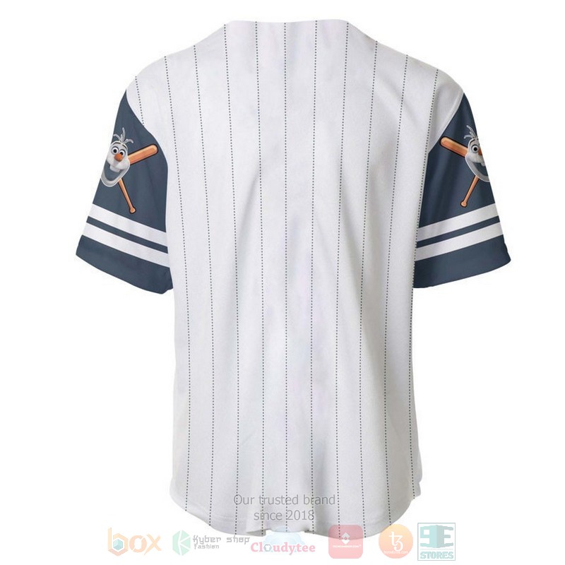 BEST Olaf Snowman Frozen Printed Pinstripe White Baseball Jersey Shirt 3 Olaf Snowman Frozen All Over Print Pinstripe White Baseball Jersey 1 2