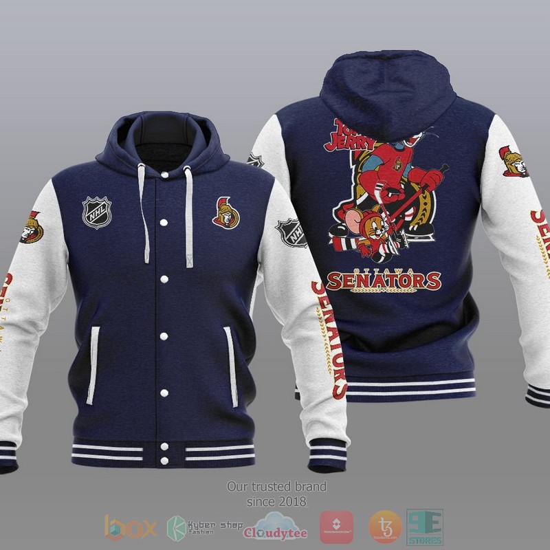 NEW Ottawa Senators NHL Tom And Jerry Hoodie Baseball Jacket 3 Ottawa Senators NHL Tom And Jerry Baseball Hoodie Jacket 1 2