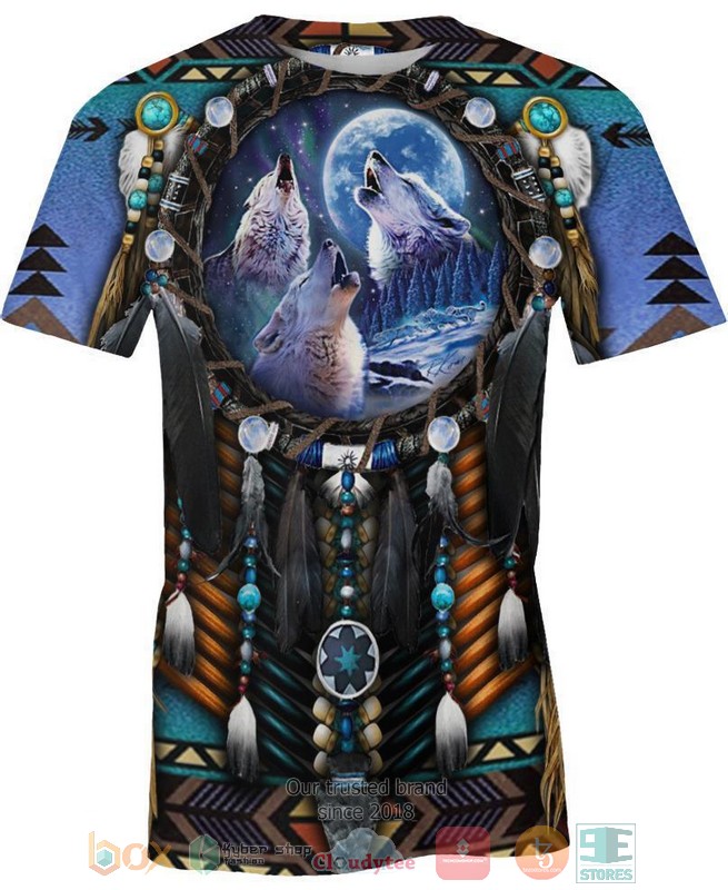 HOT Blue Wolf Dreamcatcher All Over Printed 3D Shirt, Hoodie 2 Blue Wolf Dreamcatcher 3D Shirt Hoodie 1