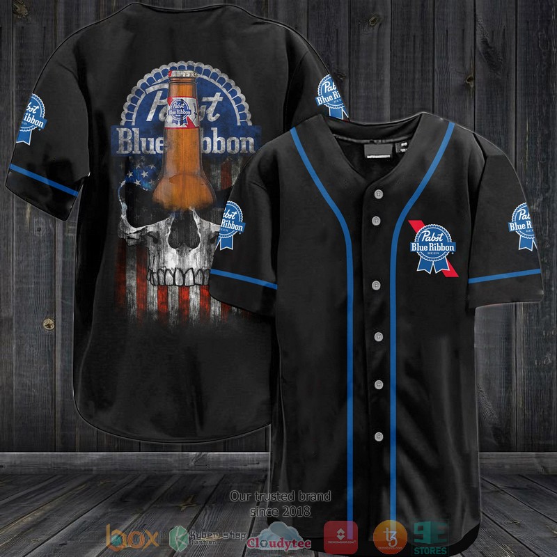 Pabst Blue Ribbon US Flag Skull Baseball Jersey 7 Pabst Blue Ribbon US Flag Skull Baseball Jersey