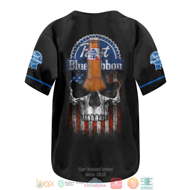 Pabst Blue Ribbon US Flag Skull Baseball Jersey 3 Pabst Blue Ribbon US Flag Skull Baseball Jersey 1 2