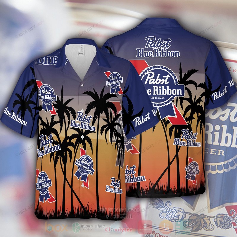 NEW Pabst Blue Ribbon palm tree Hawaii Shirt 3 Pabst Blue Ribbon palm tree Hawaiian shirt
