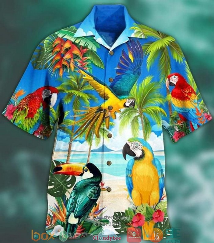Parrot Tropical Flowers Short Sleeve Hawaiian Shirt