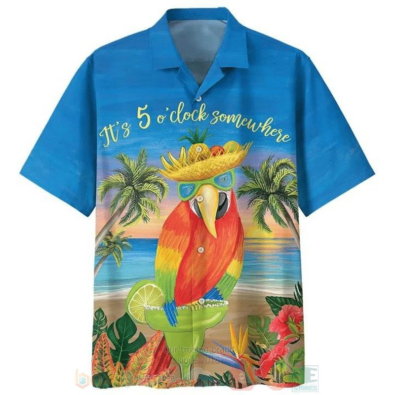 BEST Parrot it's 5 o'clock somewhere All Over Print Aloha Shirt 2 Parrot its 5 oclock somewhere Short Sleeve Hawaiian Shirt