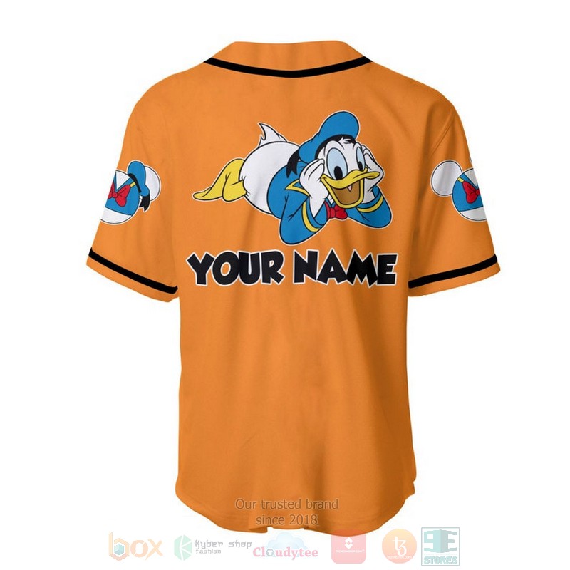 BEST Personalized Chilling Donald Duck Disney Printed Orange Baseball Jersey Shirt 2 Personalized Chilling Donald Duck Disney All Over Print Orange Baseball Jersey 1