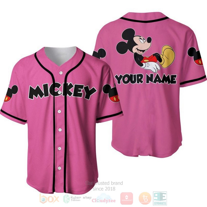 BEST Personalized Chilling Mickey Mouse Disney Printed Pink Baseball Jersey Shirt 3 Personalized Chilling Mickey Mouse Disney All Over Print Pink Baseball Jersey
