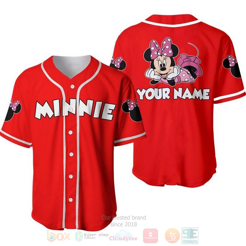 Personalized Chilling Minnie Mouse Disney All Over Print Red Baseball Jersey