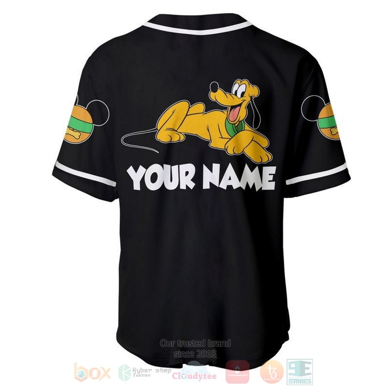 BEST Personalized Chilling Pluto Dog Printed Black Baseball Jersey Shirt 3 Personalized Chilling Pluto Dog All Over Print Black Baseball Jersey 1 2