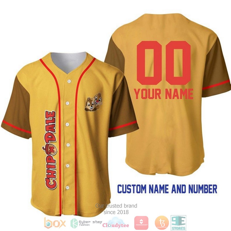 Personalized Chipmunks Chip n Dale Gold Brown Baseball Jersey