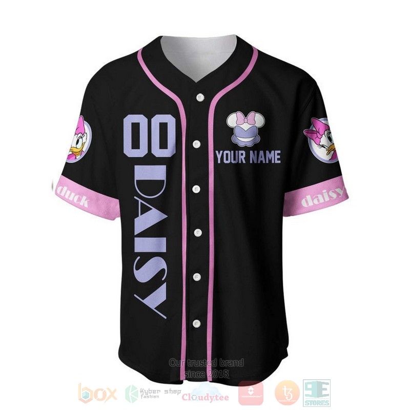 BEST Personalized Daisy Duck Playing Baseball Printed Black Baseball Jersey Shirt 2 Personalized Daisy Duck Playing Baseball All Over Print Black Baseball Jersey 1