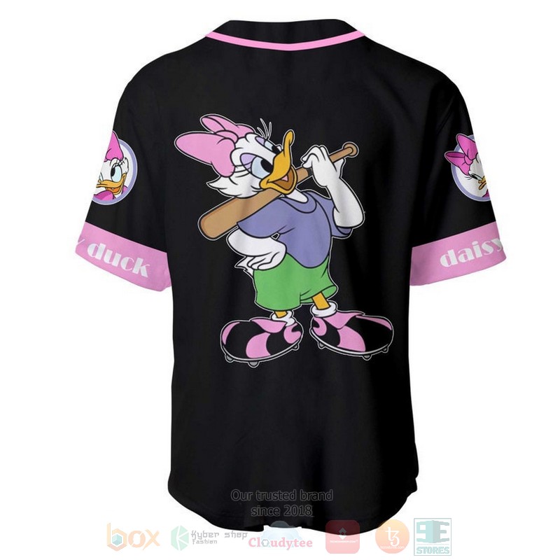 BEST Personalized Daisy Duck Playing Baseball Printed Black Baseball Jersey Shirt 3 Personalized Daisy Duck Playing Baseball All Over Print Black Baseball Jersey 1 2