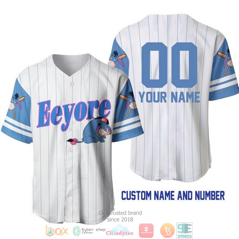 Personalized Eeyore Donkey Winnie The Pooh Pinstripe White Baseball Jersey 6 Personalized Eeyore Donkey Winnie The Pooh Pinstripe White Baseball Jersey