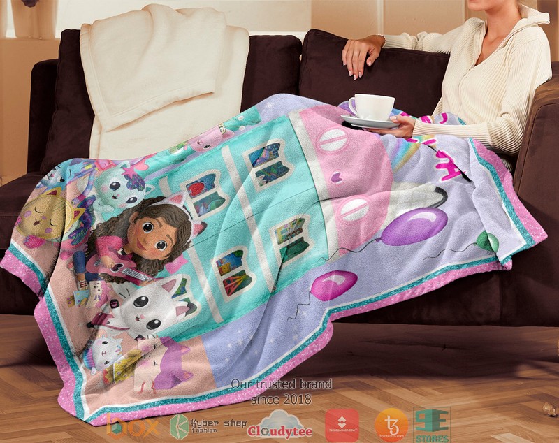 Personalized Gabby's Dollhouse Birthday Party Blanket 2 Personalized Gabbys Dollhouse Birthday Party Blanket 1