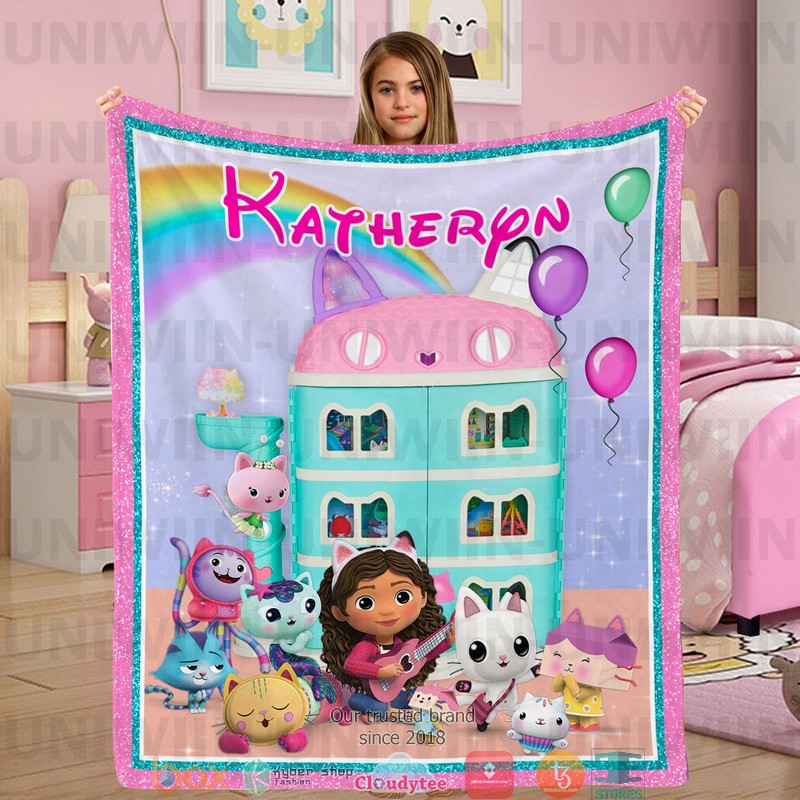 Personalized Gabby's Dollhouse Birthday Party Blanket 3 Personalized Gabbys Dollhouse Birthday Party Blanket 1 2