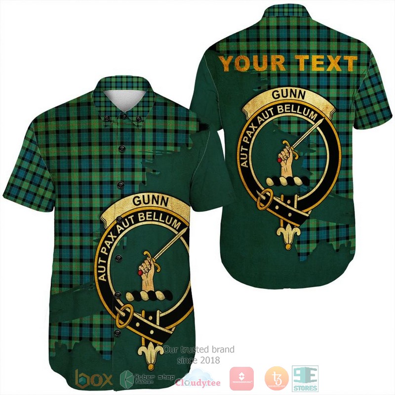 Personalized Gunn Modern Tartan Crest Custom Hawaiian Shirt