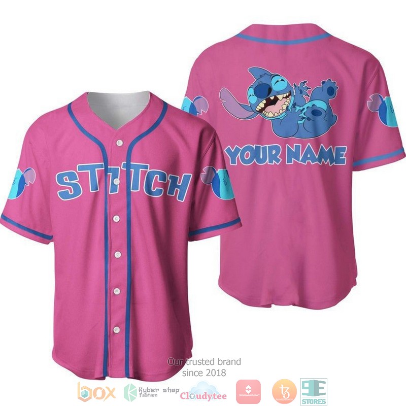Personalized Happy Stitch Disney Pink Baseball Jersey 5 Personalized Happy Stitch Disney Pink Baseball Jersey
