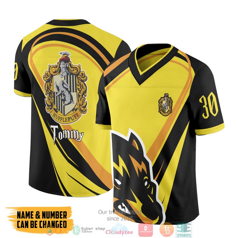 NEW Personalized Harry Potter Hufflepuff Custom Football jersey shirt 3 Personalized Harry Potter Hufflepuff Custom Football Jersey 1 2