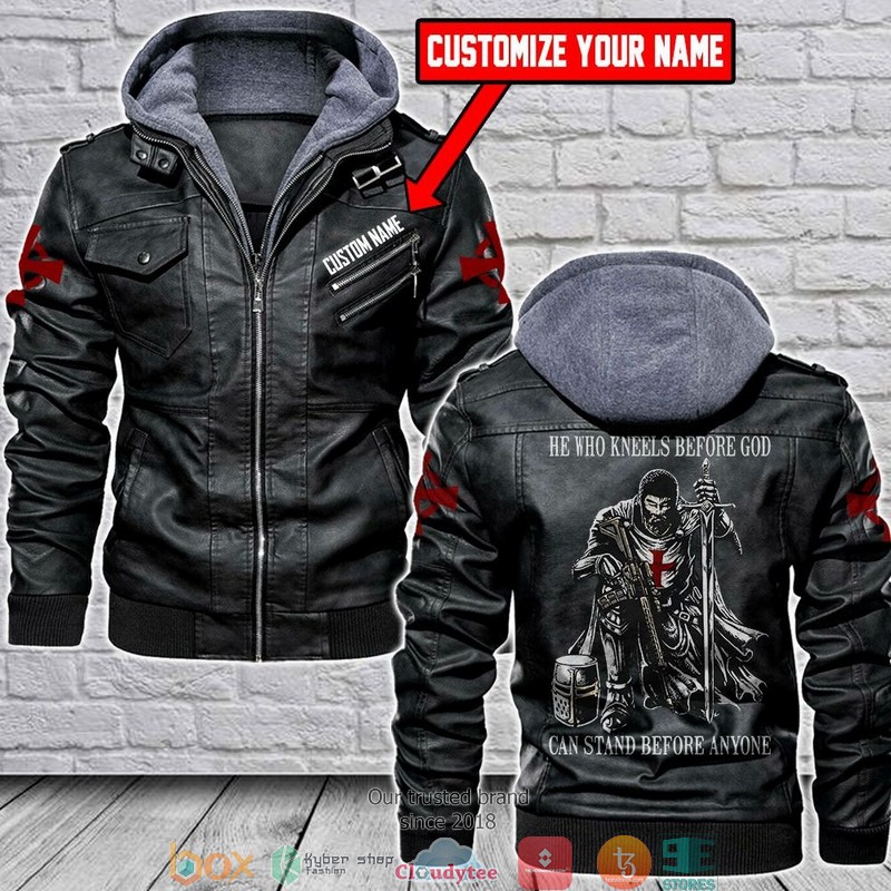 Personalized He Who Kneels Before God Can Stand Before Anyone Leather Jacket