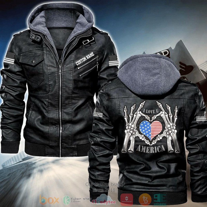 Personalized I Love U America Motorcycle Rider Art Leather Jacket