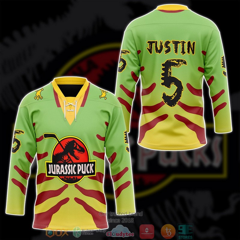 Personalized Jurassic Puck golf green Hockey Jersey Shirt