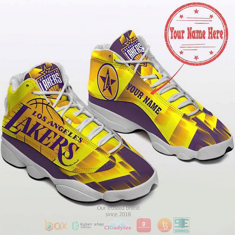 Personalized Kobe Bryant Los Angeles Lakers Nba Logo Custom Yellow Air Jordan 13 Shoes