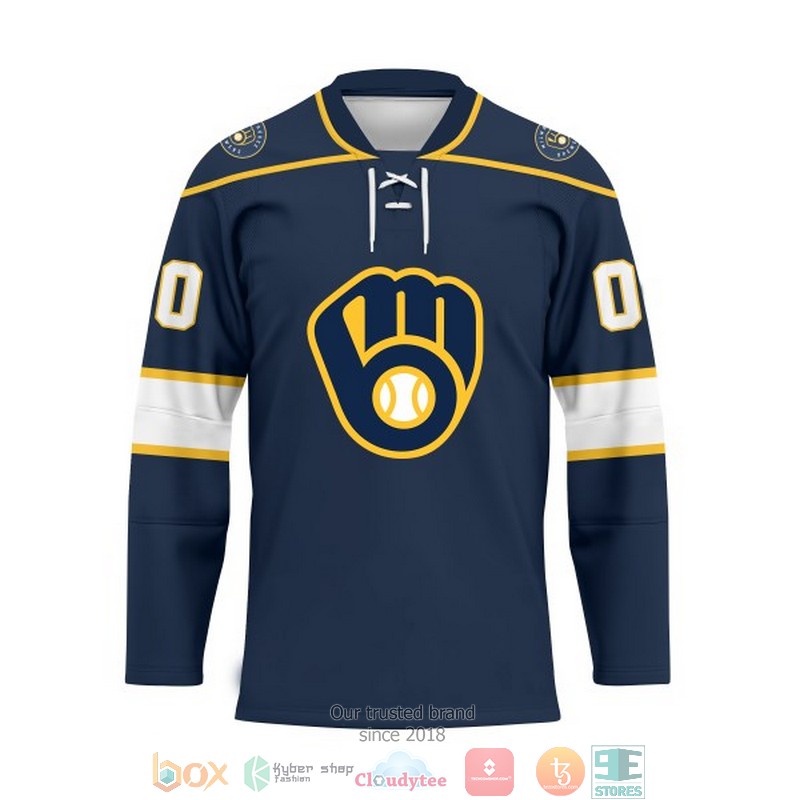Personalized MLB Milwaukee Brewers Navy Custom Hockey Jersey 2 Personalized MLB Milwaukee Brewers Navy Custom Hockey Jersey 1