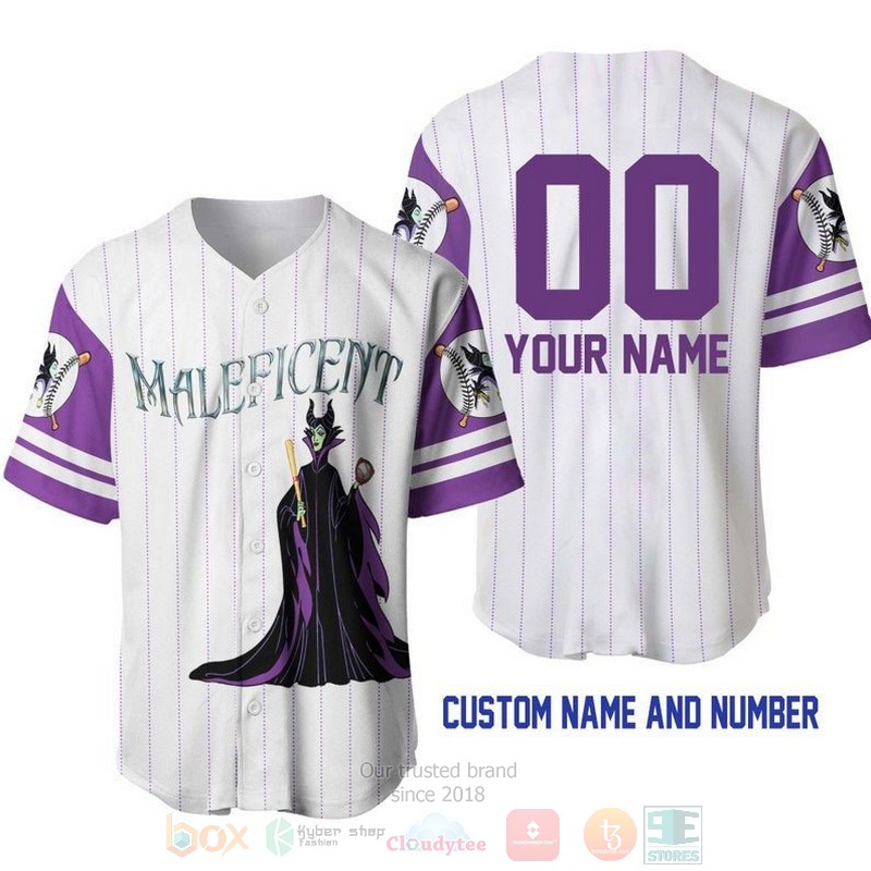 BEST Personalized Maleficent Printed Pinstripe White Baseball Jersey Shirt 3 Personalized Maleficent All Over Print Pinstripe White Baseball Jersey