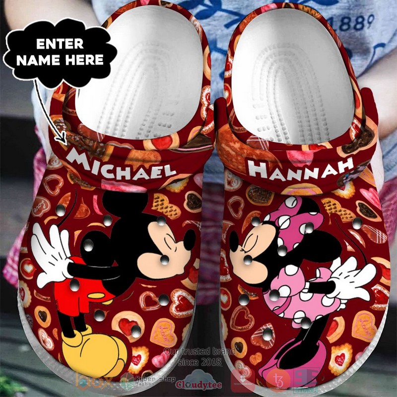 Personalized Mickey Kiss Minnie red custom Crocband Clog