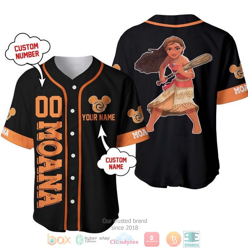 Personalized Moana Disney Playing Baseball Black Baseball Jersey