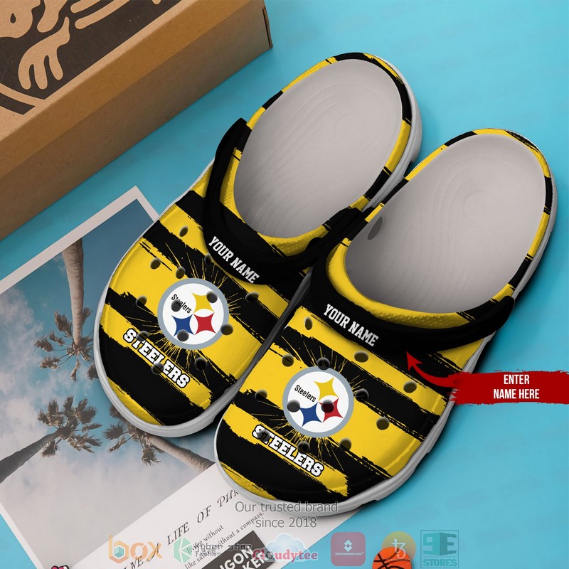 Personalized NFL Pittsburgh Steelers Black Yellow Crocs Crocband Clog 2 Personalized NFL Pittsburgh Steelers Black Yellow Crocs Crocband Clog 1