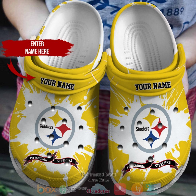 Personalized NFL Pittsburgh Steelers Yellow and White Crocs Crocband Clog