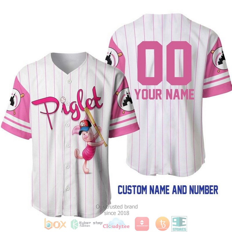 Personalized Piglet Pig Winnie The Pooh Pinstripe White Baseball Jersey 4 Personalized Piglet Pig Winnie The Pooh Pinstripe White Baseball Jersey