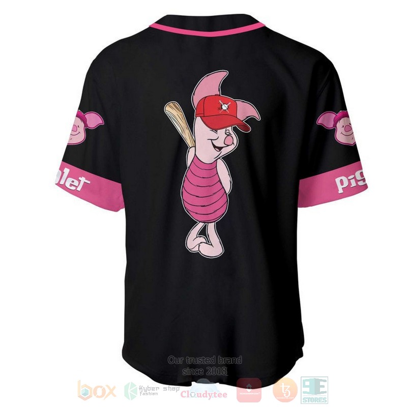 Personalized Piglet Winnie The Pooh Playing Baseball All Over Print Black Baseball Jersey 1 2