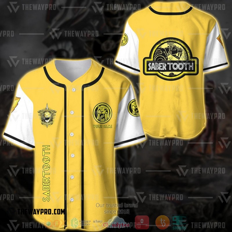 Personalized Power Rangers Mighty Morphin Saber Tooth Custom Baseball Jersey