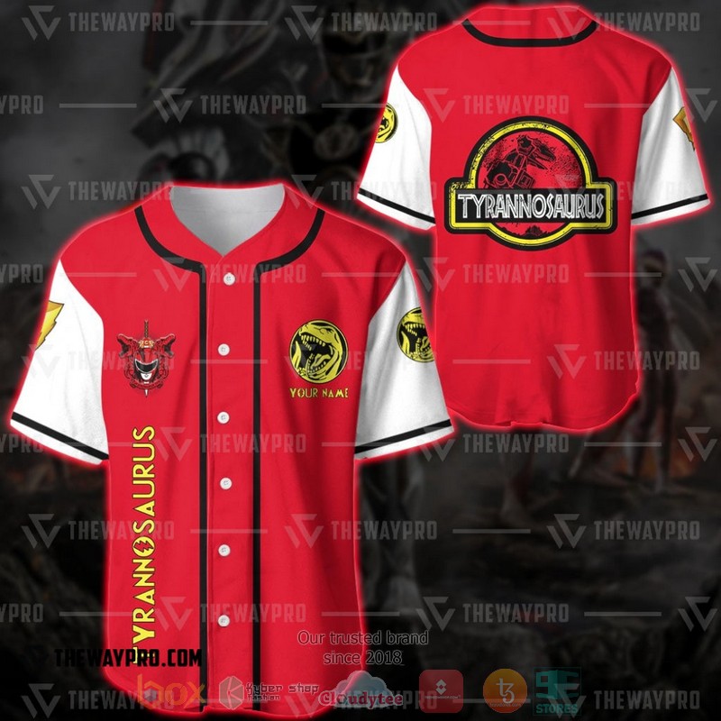 Personalized Power Rangers Mighty Morphin Tyrannosaurus Custom Baseball Jersey