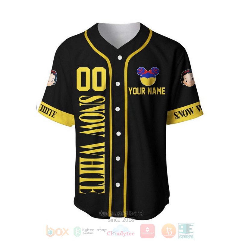 Personalized Snow White Princess Playing Baseball All Over Print Black Baseball Jersey 1