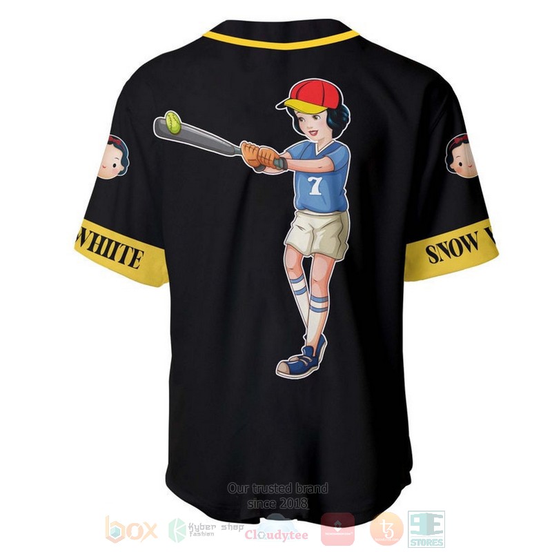 Personalized Snow White Princess Playing Baseball All Over Print Black Baseball Jersey 1 2