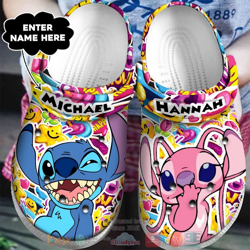 Personalized Stitch and Angel Happy custom Crocband Clog