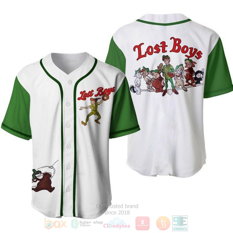 BEST Peter Pan Lost Boys Printed White Baseball Jersey Shirt 1 Peter Pan Lost Boys All Over Print White Baseball Jersey