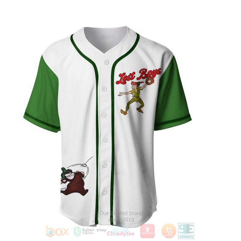 BEST Peter Pan Lost Boys Printed White Baseball Jersey Shirt 2 Peter Pan Lost Boys All Over Print White Baseball Jersey 1