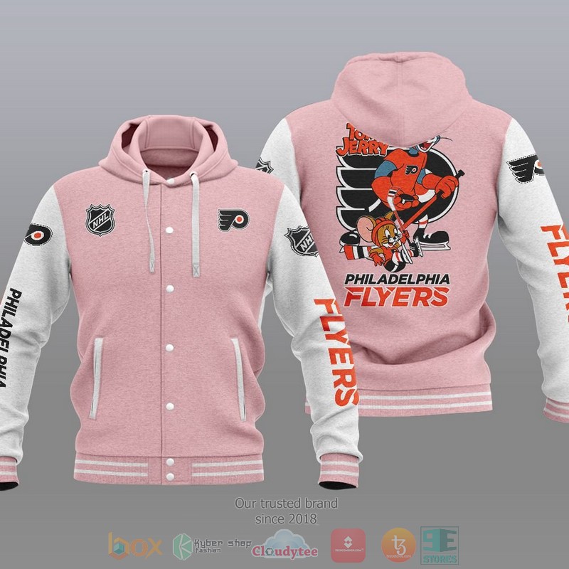 NEW Philadelphia Flyers NHL Tom And Jerry Hoodie Baseball Jacket 4 Philadelphia Flyers NHL Tom And Jerry Baseball Hoodie Jacket 1 2 3