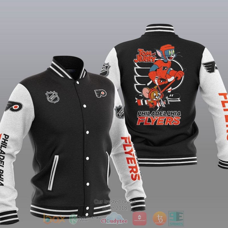 NEW Philadelphia Flyers NHL Tom And Jerry Varsity Baseball Jacket 12 Philadelphia Flyers NHL Tom And Jerry Baseball Jacket