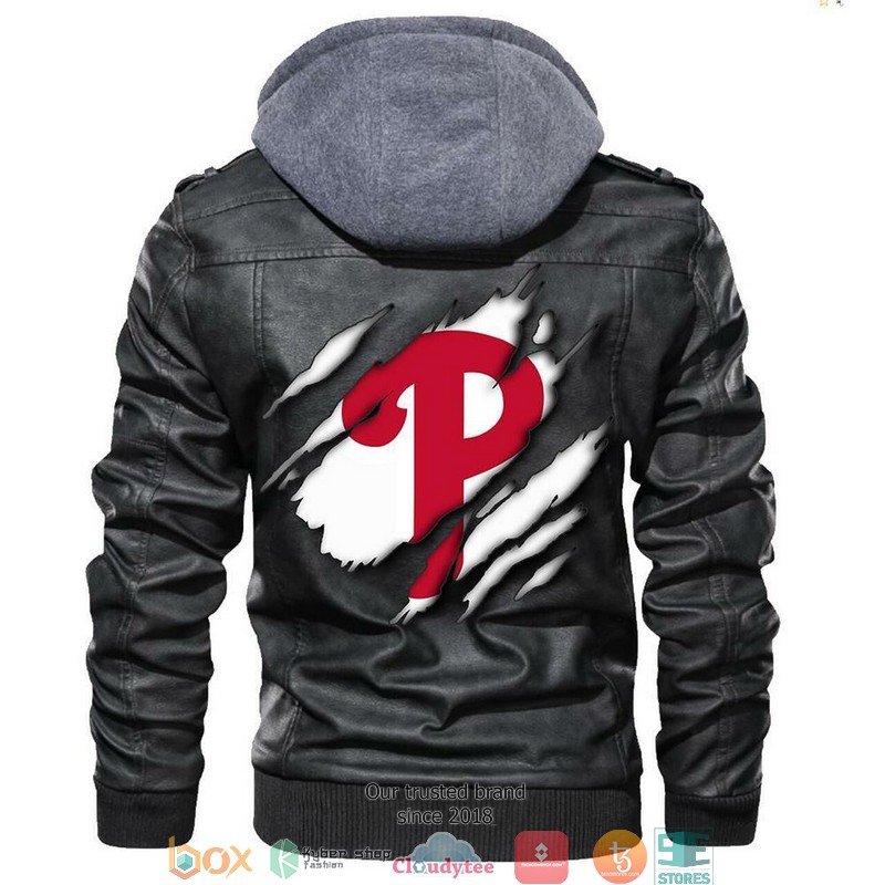 Philadelphia Phillies MLB Baseball Sons Of Anarchy Black Motorcycle Leather Jacket