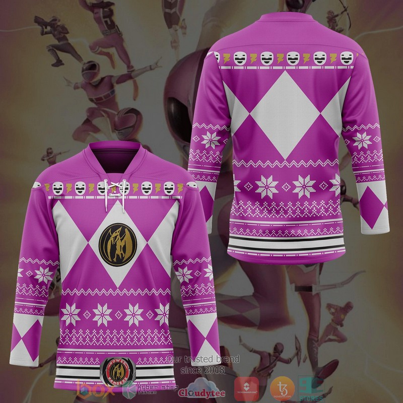 Pink Mighty Morphin Power Ranger Ugly Hockey Jersey Shirt 3 Pink Mighty Morphin Power Ranger Ugly Hockey Jersey Shirt 1 2