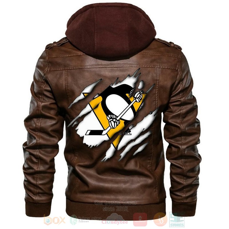 Pittsburgh Penguins NHL Hockey Sons of Anarchy Brown Motorcycle Leather Jacket