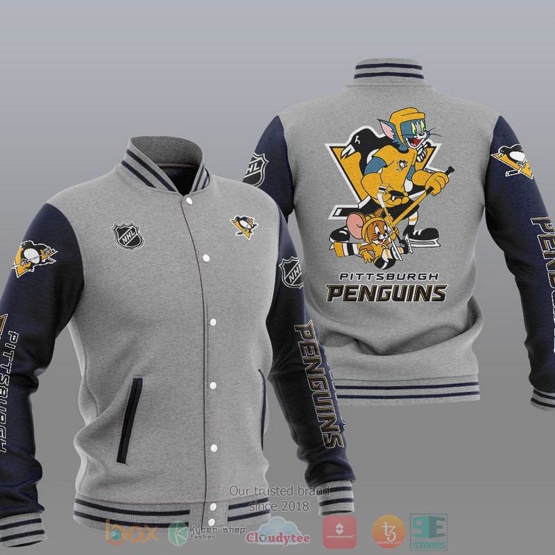 NEW Pittsburgh Penguins NHL Tom And Jerry Varsity Baseball Jacket 2 Pittsburgh Penguins NHL Tom And Jerry Baseball Jacket 1
