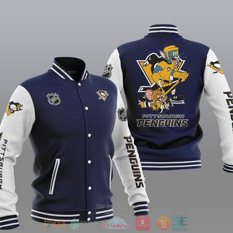 NEW Pittsburgh Penguins NHL Tom And Jerry Varsity Baseball Jacket 3 Pittsburgh Penguins NHL Tom And Jerry Baseball Jacket 1 2