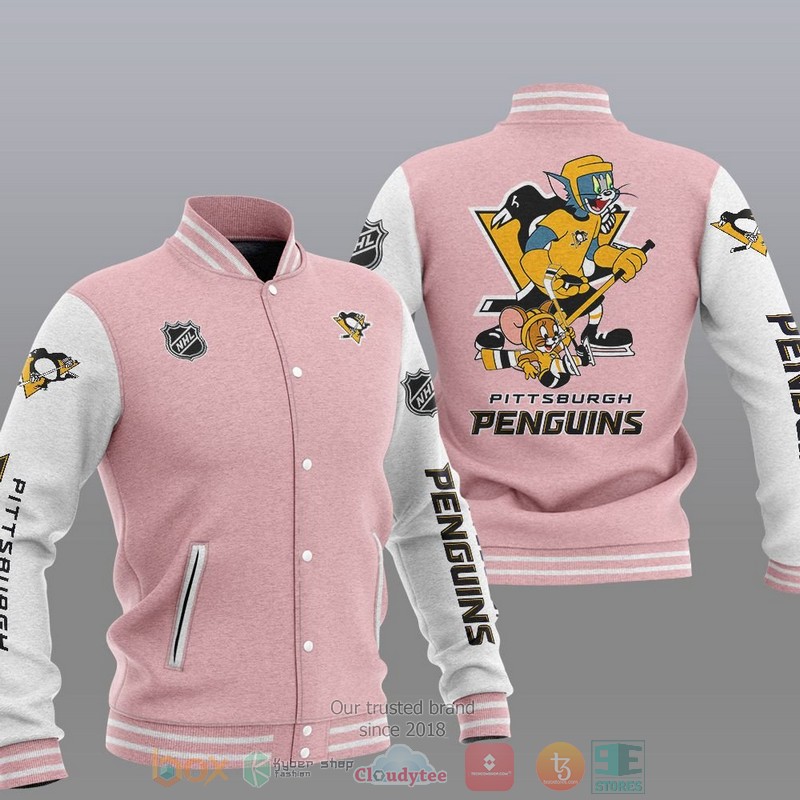 NEW Pittsburgh Penguins NHL Tom And Jerry Varsity Baseball Jacket 4 Pittsburgh Penguins NHL Tom And Jerry Baseball Jacket 1 2 3
