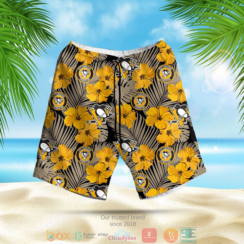 NEW Pittsburgh Penguins NHL hibiscus Summer Hawaii Shirt, Shorts 3 Pittsburgh Penguins NHL hibiscus Hawaiian Shirt Shorts 1 2