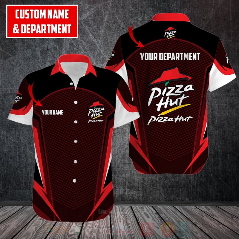 Pizza Hut Custom Name Dark Red Black Hawaiian Shirt
